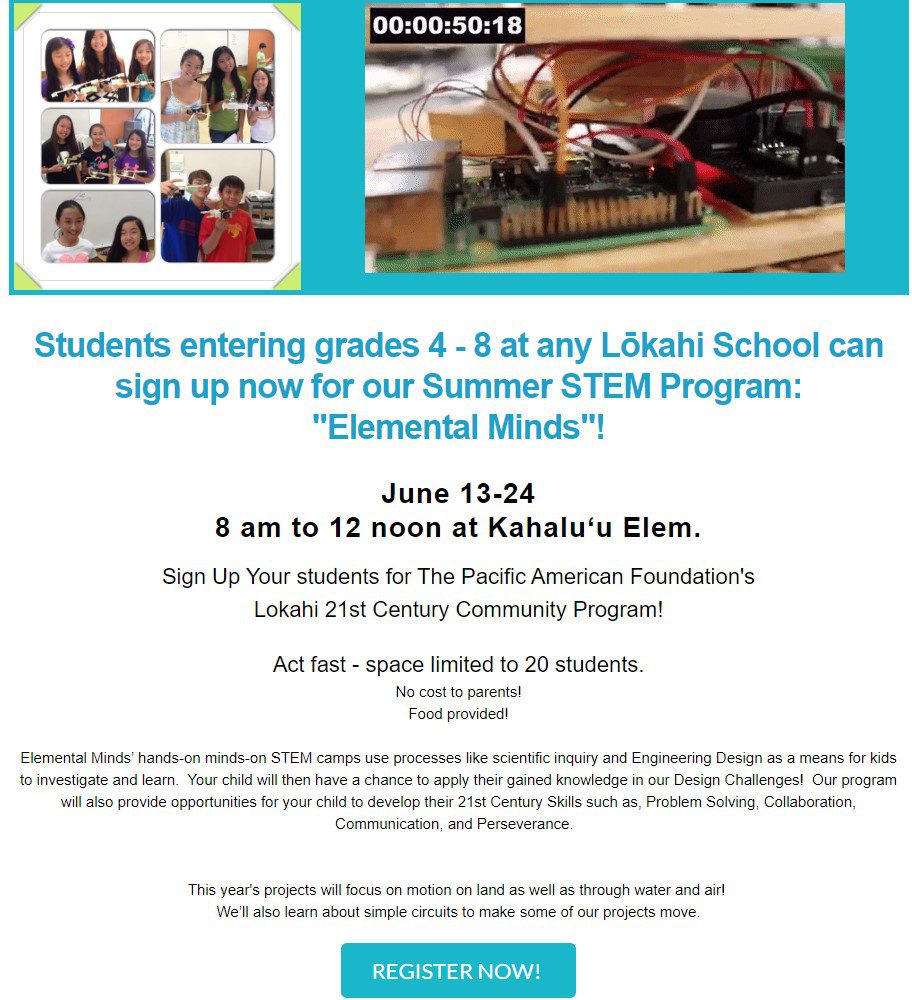 Pacific American Foundation 21st CCLC; Waikalua Loko Ia; STEM